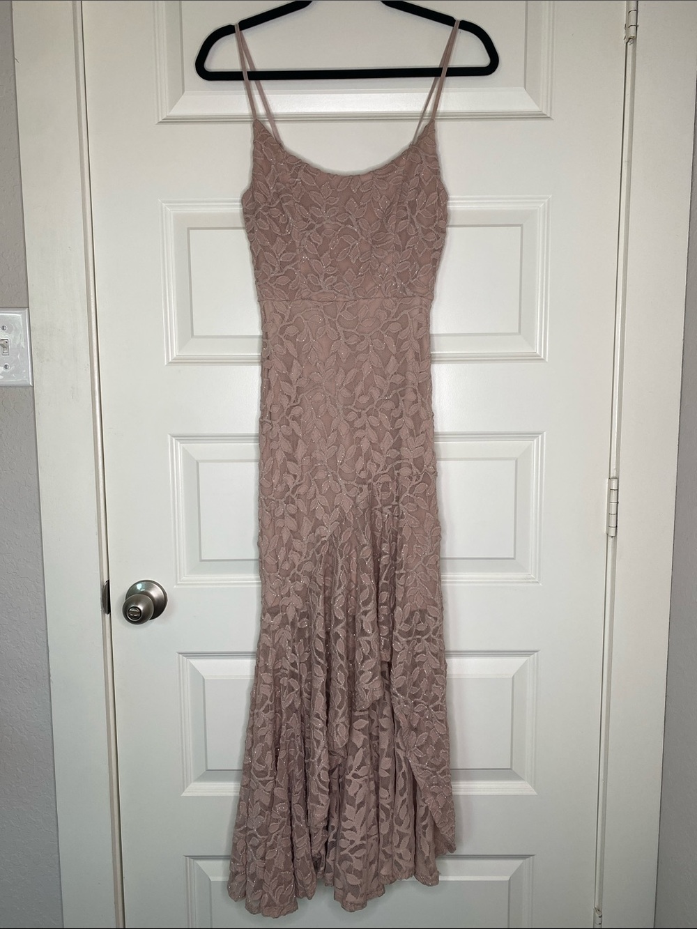 Honey and Rosie Dusty Rose Lace Spaghetti-Strap Maxi Dress with glitter ✨